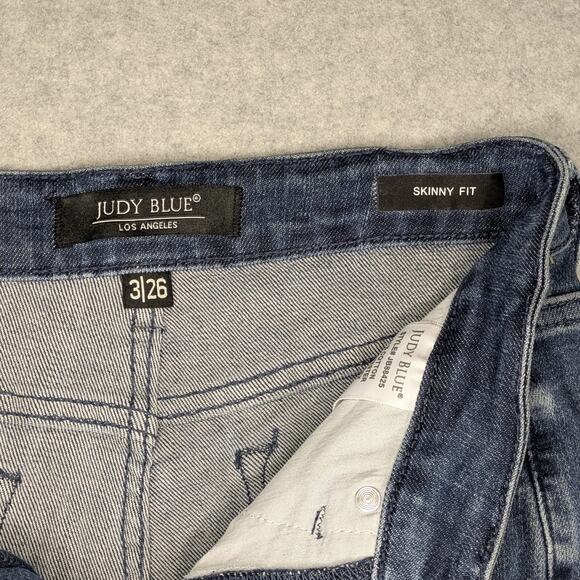 Judy Blue Womens Skinny Jeans Sz 3/26 High Rise Distressed Denim Blue - Picture 3 of 14